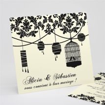 Faire-part mariage Oiseaux à l'Encre de Chine personnalisable - 15 x 14 cm - Monfairepart