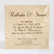 Carton d'invitation mariage Imitation original beige personnalisable - 9,5 x 9,5 cm - Monfairepart