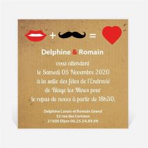 Carton d'invitation mariage Rouge à lèvres et moustache personnalisable - 9,5 x 9,5 cm - Monfairepart