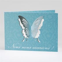 Faire-part mariage Le Papillon bleu personnalisable - 14,5 x 10,5 cm - Monfairepart
