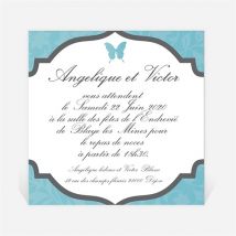 Carton d'invitation mariage Le Papillon bleu personnalisable - 9,5 x 9,5 cm - Monfairepart
