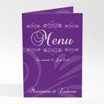 Menu mariage Médaillon violet et photos personnalisable - 10 x 14,5 cm - Monfairepart