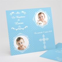 Faire-part de baptême Médaillon photo lui personnalisable - 15 x 14 cm - Monfairepart