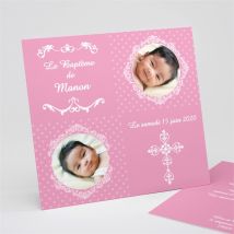 Faire-part de baptême Médaillon photo elle personnalisable - 15 x 14 cm - Monfairepart