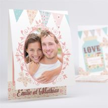 Faire-part mariage Médaillon et banderoles personnalisable - 10 x 15 cm - Monfairepart
