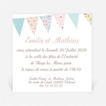 Carton d'invitation mariage Médaillon et banderoles personnalisable - 9,5 x 9,5 cm - Monfairepart