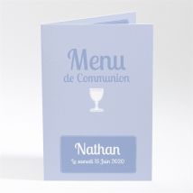 Menu communion Original recto verso personnalisable - Couleur Bleu - 10 x 14,5 cm - Monfairepart