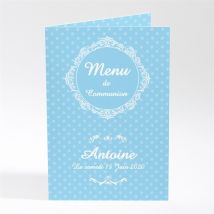Menu communion Moderne et doux personnalisable - Couleur Bleu - 15 x 14 cm - Monfairepart
