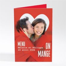 Menu mariage Photo en forme de coeur personnalisable - 10 x 14,5 cm - Monfairepart