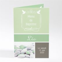 Menu baptême Joli Damier personnalisable - Couleur Vert - 10 x 14,5 cm - Monfairepart