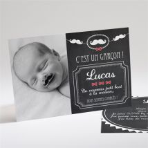 Faire-part naissance Petite Moustache originale personnalisable - 21 x 14,5 cm - Monfairepart