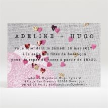 Carton d'invitation mariage Bouquet de fleurs et coeurs personnalisable - 11 x 7,5 cm - Monfairepart