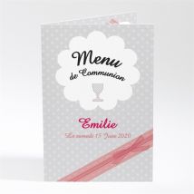 Menu communion Le Calice personnalisable - Couleur Rose et Gris - 10 x 14,5 cm - Monfairepart