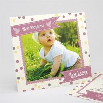 Faire-part de baptême Pois et confettis fille personnalisable - Couleur Violet/Multicolore - 15 x 14 cm - Monfairepart