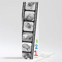 Faire-part naissance Silence, on tourne! personnalisable - Couleur Noir et Blanc - 5,3 x 19,4 cm - Monfairepart