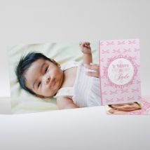 Faire-part de baptême Cadres baroques et ronds personnalisable - Couleur Rose - 21 x 10 cm - Monfairepart