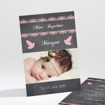Faire-part de baptême Ardoise pour filles personnalisable - Couleur Noir/Ardoise - 13,8 x 9,5 cm - Monfairepart