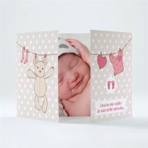 Faire-part naissance Fil à linge illustré personnalisable - 14,5 x 10,5 cm fermé - Monfairepart
