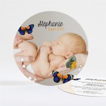 Faire-part naissance Photo et papillons personnalisable - 13,5 cm - Monfairepart