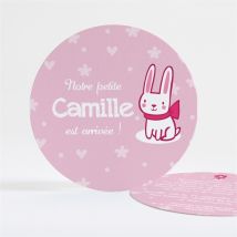 Faire-part naissance Joli lapin rose personnalisable - 13,5 cm - Monfairepart