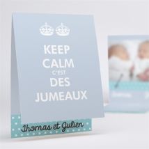 Faire-part naissance Keep calm voilà les jumeaux personnalisable - 10 x 15 cm - Monfairepart