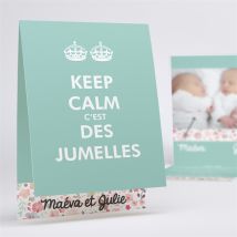 Faire-part naissance Keep calm c'est des jumelles personnalisable - 10 x 15 cm - Monfairepart
