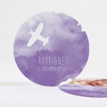 Faire-part naissance Avion en aquarelle personnalisable - Couleur Violet - 13,5 cm - Monfairepart