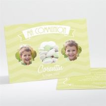 Faire-part communion En famille personnalisable - Couleur Vert - 13,8 x 9,5 cm - Monfairepart