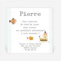 Remerciement naissance Petit Bateau et poissons personnalisable - 9,5 x 9,5 cm - Monfairepart