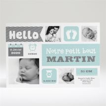 Faire-part naissance Hello tendance personnalisable - Couleur Bleu - 14,5 x 21 cm - Monfairepart