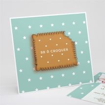 Faire-part naissance Biscuit à croquer personnalisable - Couleur Vert - 15 x 14 cm - Monfairepart