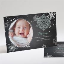 Faire-part naissance Annonce d'hiver personnalisable - Couleur Noir et Blanc/Noir/Ardoise - 21 x 14,5 cm - Monfairepart