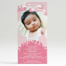 Faire-part de baptême Banderole de fleurs roses personnalisable - 10 x 21 cm - Monfairepart