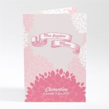 Menu baptême Banderole de fleurs roses personnalisable - Couleur Rose - 10 x 14,5 cm - Monfairepart