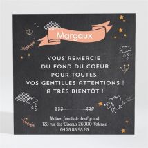 Remerciement naissance Carte Noire personnalisable - 9,5 x 9,5 cm - Monfairepart