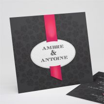 Faire-part mariage vintage noir et rouge personnalisable - 15 x 14 cm - Monfairepart