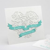 Faire-part mariage Joli coeur avec banderole personnalisable - 15 x 14 cm - Monfairepart