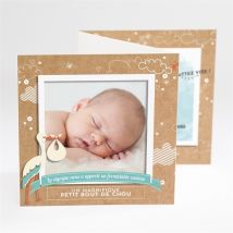 Faire-part naissance La Cigogne en kraft garçon personnalisable - Couleur Marron/Kraft - 10 x 10 cm - Monfairepart