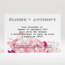 Carton d'invitation mariage Jolies fleurs roses personnalisable - 11 x 7,5 cm - Monfairepart