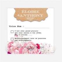 Carton réponse mariage Jolies fleurs roses personnalisable - 9,5 x 9,5 cm - Monfairepart