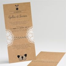 Faire-part mariage Dentelle Kraft Papillon personnalisable - Couleur Kraft - 10 x 21 cm - Monfairepart
