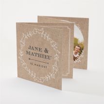 Faire-part mariage Kraft en folie personnalisable - Couleur Kraft - 10 x 10 cm - Monfairepart