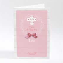 Menu baptême Jolie composition personnalisable - Couleur Rose et Gris - 10 x 14,5 cm - Monfairepart