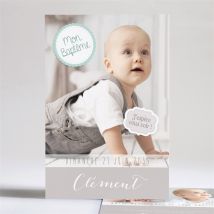 Faire-part de baptême Jolie frimousse personnalisable - Couleur Gris - 14,5 x 21 cm - Monfairepart