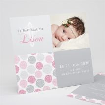 Faire-part de baptême Fete des pois roses personnalisable - Couleur Rose et Gris - 15 x 14 cm - Monfairepart