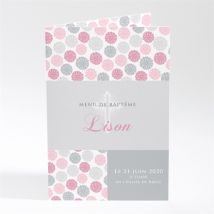 Menu baptême Fete des pois roses personnalisable - Couleur Rose et Gris - 10 x 14,5 cm - Monfairepart