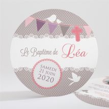 Faire-part de baptême Rondeur et douceur ! personnalisable - Couleur Rose et Blanc - 13,5 cm - Monfairepart