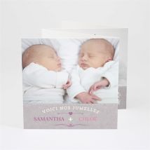 Faire-part naissance Vive les jumeaux personnalisable - Couleur Gris - 10 x 10 cm - Monfairepart