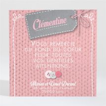 Remerciement naissance Layette pour fille personnalisable - 9,5 x 9,5 cm - Monfairepart