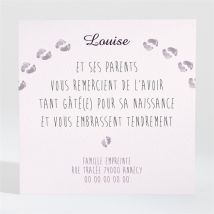 Remerciement naissance Petits petons personnalisable - Couleur Violet - 9,5 x 9,5 cm - Monfairepart
